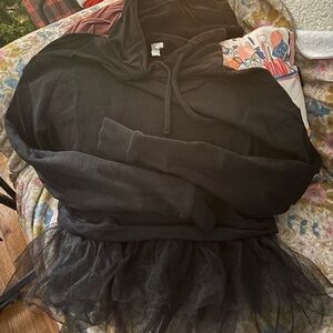 Anthropologie Black Hoodie with Tulle Hem